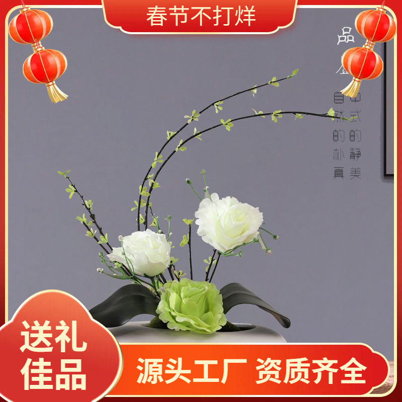 简约客厅电视柜仿真玫瑰摆件