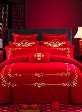 厂家结婚棉四件MGR大红色套纯棉被套床用品多件上套婚房全十件套