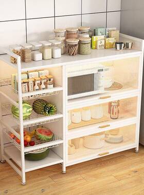 带门厨房多功能物架落地PAQ多微波层炉菜篮子餐边收纳置碗储物柜