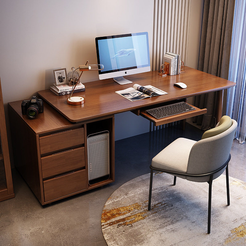 可伸缩实木书桌卧室带键盘托台式电脑桌家用机箱一体桌