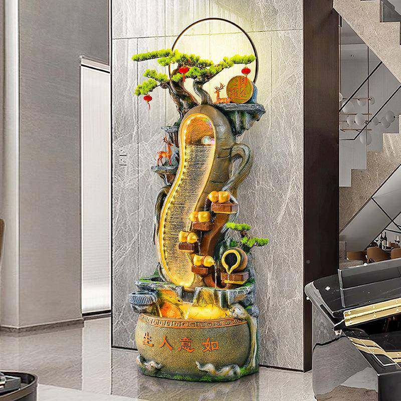 DNW中件式山流水喷泉摆落地客厅办公茶室生财假风水轮高山循环装