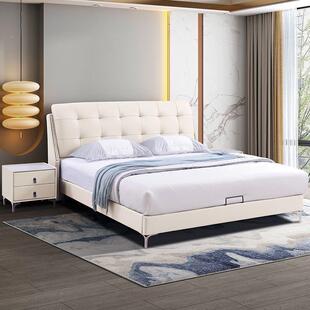 皮艺床现代轻主卧室简约高端人1双8大人家用双人床1奢KUQ.5米婚.