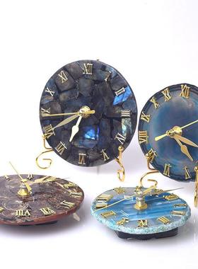 欧美轻奢玛瑙风片海螺片拉长石片创意时钟办摆件公NRY饰品居桌家