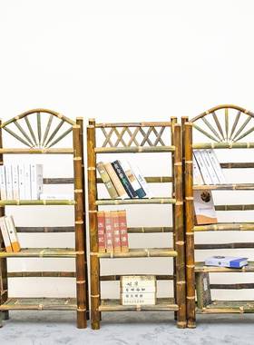 9C楠竹书架简书家用编织架子经52542济现代约复柜收纳储物置物多层古落
