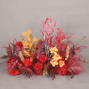 仿真路引花排婚大红色系置路引花台布花艺排庆花商YOE场舞台T装饰