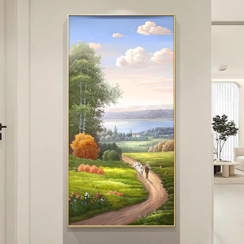 田园风光玄关装饰画风景山水画高级感走廊过道挂画入户门正对墙画