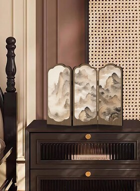 中古风桌面小屏风摆件创意入户玄关边柜电视柜摆画茶室酒店装饰