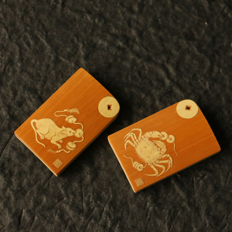 十几年老玉竹东阳名家戚挺飞本工精工留青雕刻牌子竹雕手牌把件