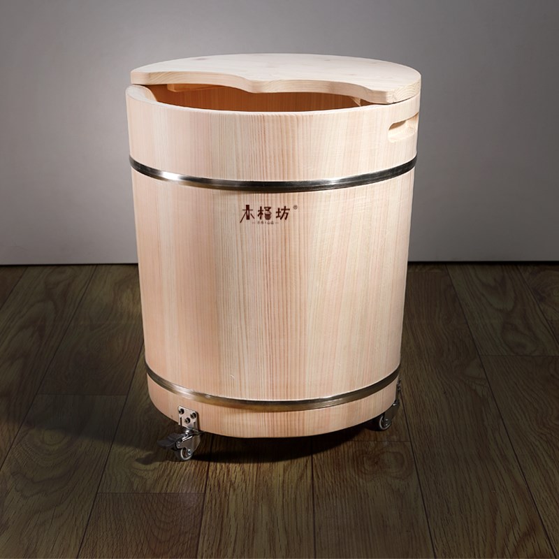 泡脚桶木桶带轮子足浴桶高深桶足三里洗脚桶带排水洗脚盆木盆家用