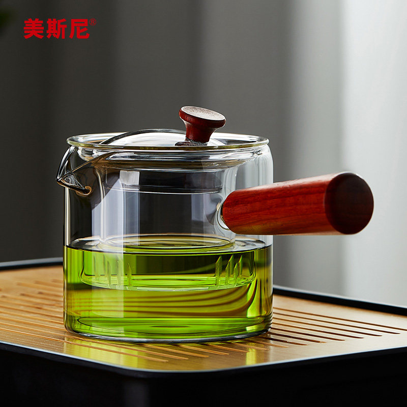 美斯尼玻璃侧把茶壶单壶耐高温木把过滤泡茶壶电陶炉煮茶器茶具