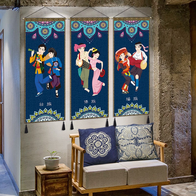民族风5少数民族布艺挂画挂布民宿装饰画学校布画餐厅墙面挂毯布