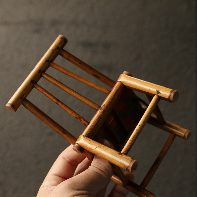 梅鹿竹茶道把玩配件摆件装饰品文玩收藏摄影道具小椅子竹制工艺品