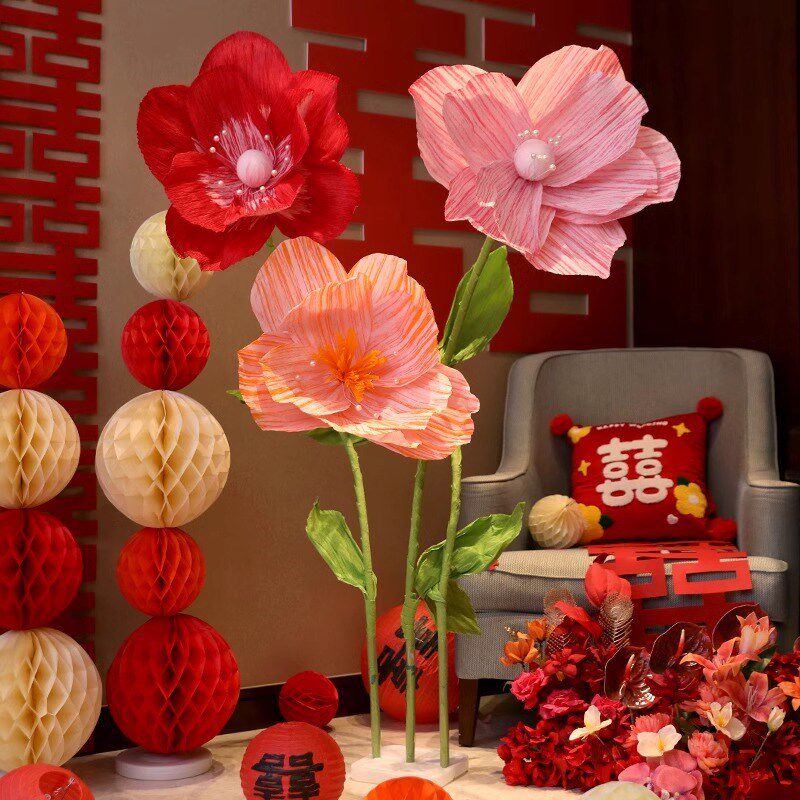 结婚喜字仿真花摆件婚房布置套装立体花朵立柱婚礼酒店背景装饰