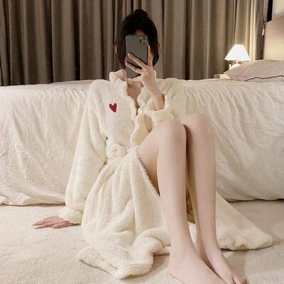 纯欲轻奢长款珊瑚绒睡袍女秋冬季2023新款加厚加绒睡衣浴袍家居服