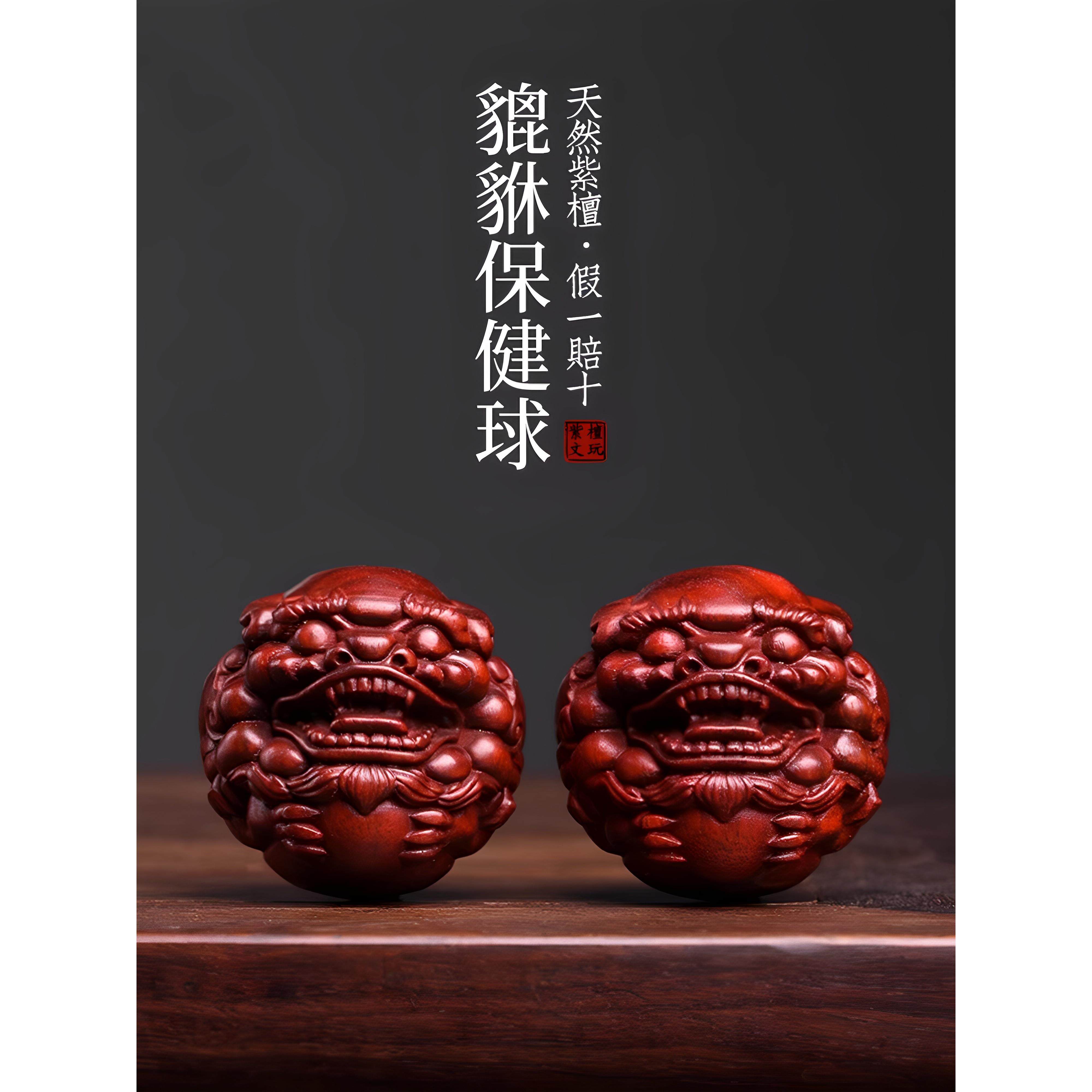 天然印度小叶紫檀木料貔貅手把件男士木雕保健球文玩摆件长辈送礼