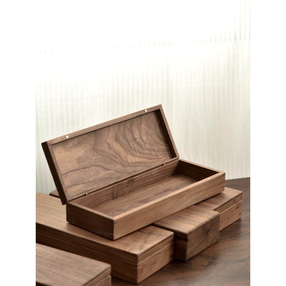 木盒毛笔收纳盒长方形笔盒实木收纳文具盒放书画卷轴文房四宝盒子