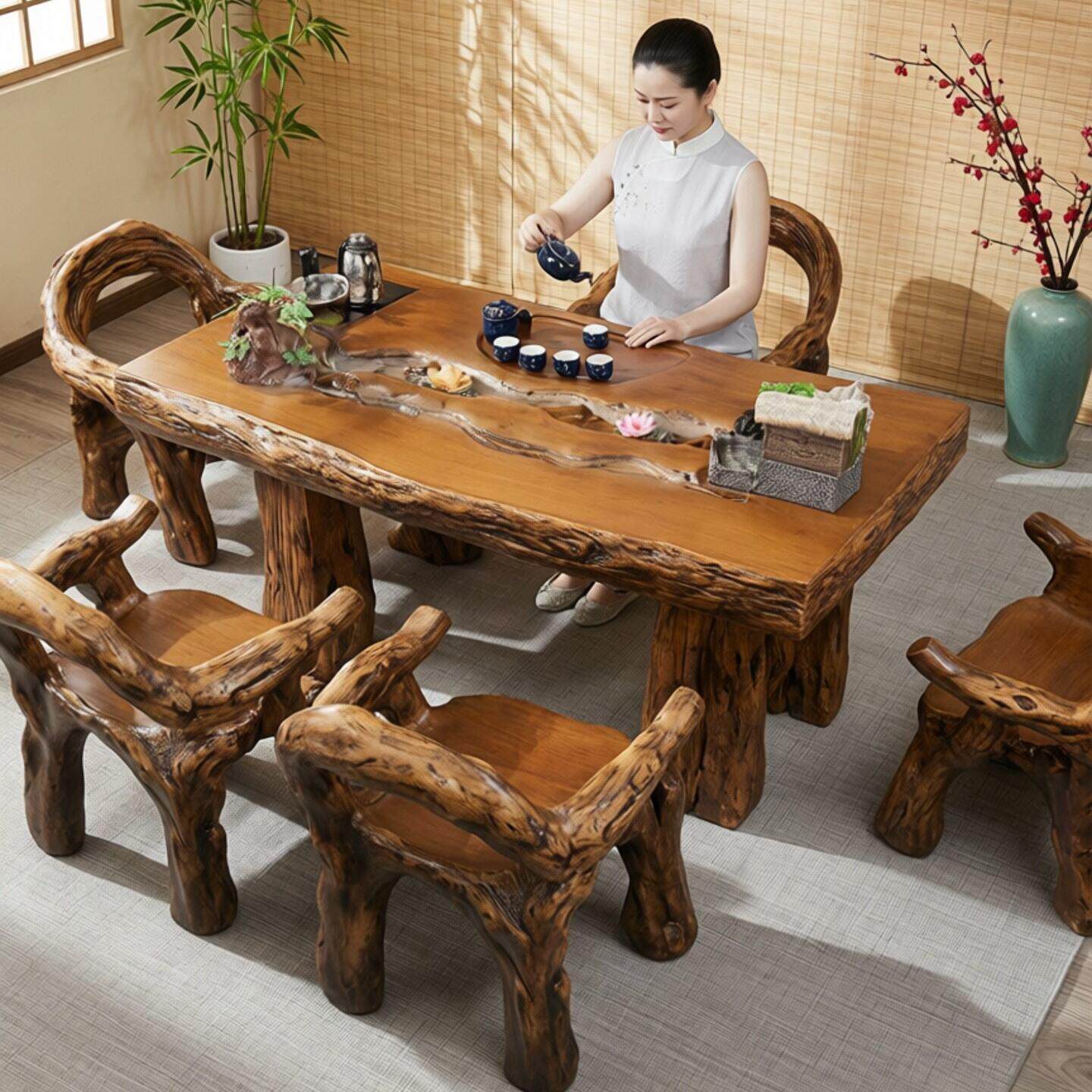 茶桌椅组合茶具套装一体流水循环养鱼观景功夫泡茶台简约小型家用