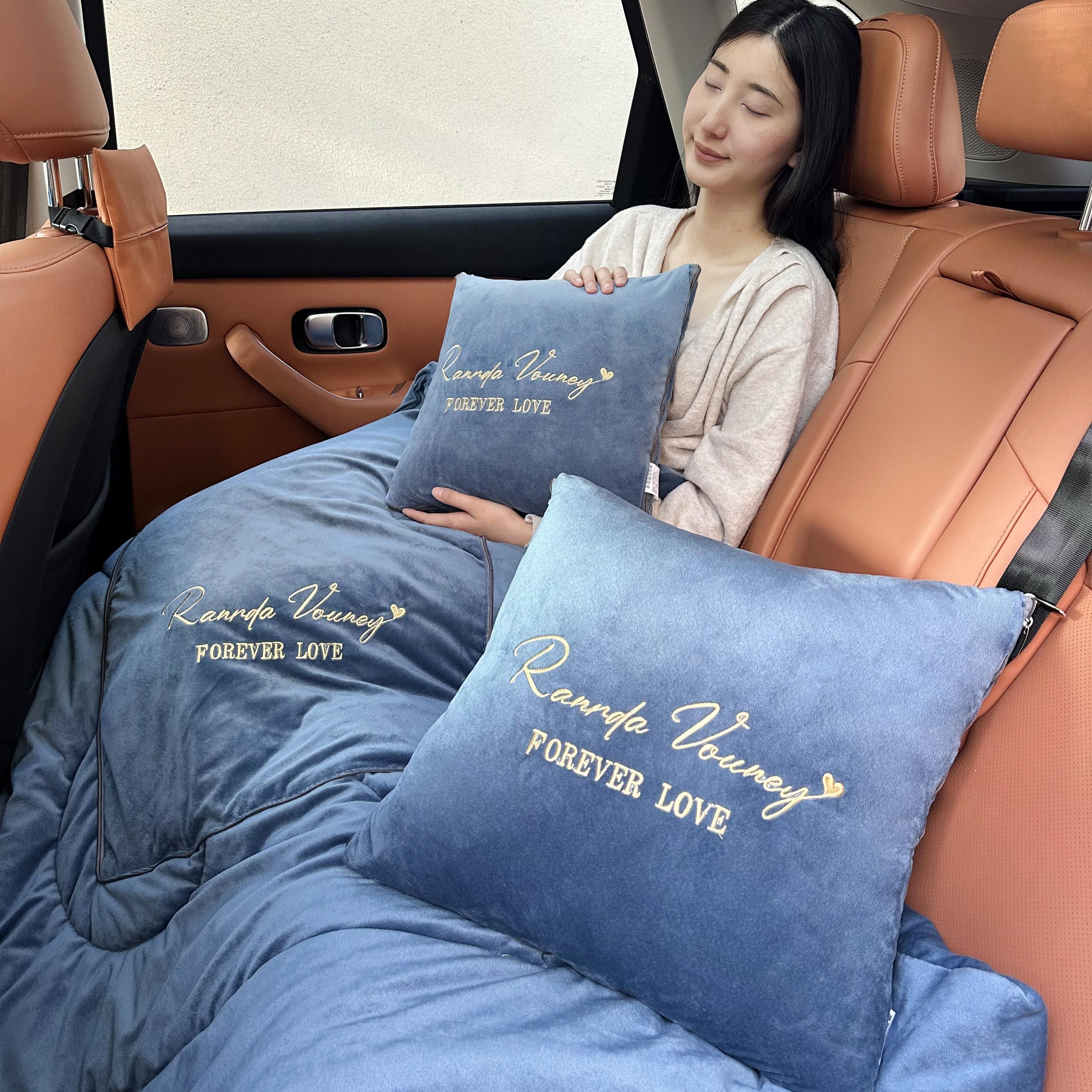 加厚加绒婴儿绒抱枕被两用二合一车载靠垫折叠枕头被办公室午睡被