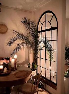 法复铁艺真窗户壁饰客古厅屏风半式59457圆拱璃形墙面装饰玻玄关