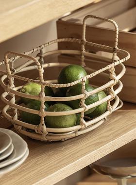 藤收篮筐镂空收纳玩筐桌纳面杂物整理镂空编收纳篮玄关整JGC理具