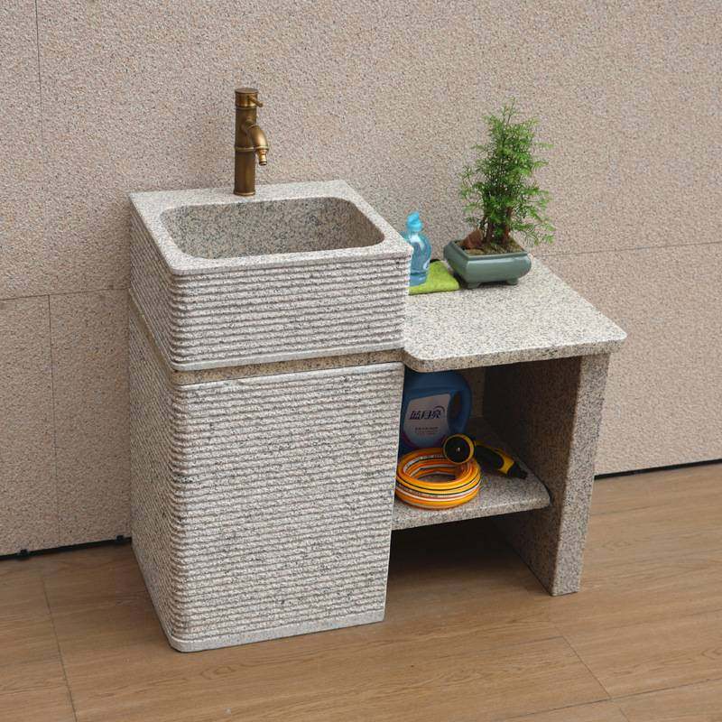 庭院水槽天然石材洗手台盆柜组合一体大理石洗衣池阳台落地式脸盆