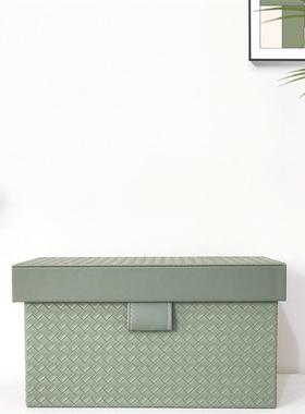 代轻奢绿色编织革收纳样盒装饰衣帽间板房储IDE物箱家皮用收纳摆