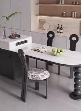 kadisi法式实木岛台餐桌现代轻奢家用高端一体可伸缩岩板岛台餐桌