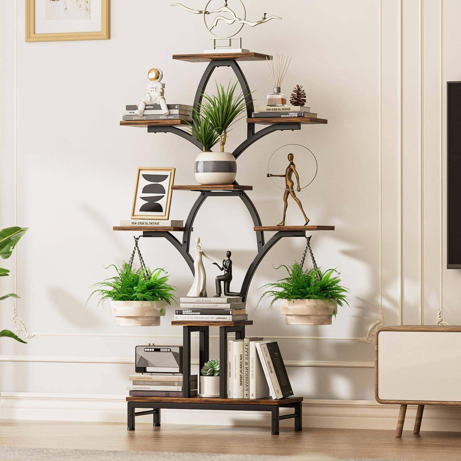 花架落地式跨境新品带灯室内装饰花架子多层置物铁艺花盆摆放架