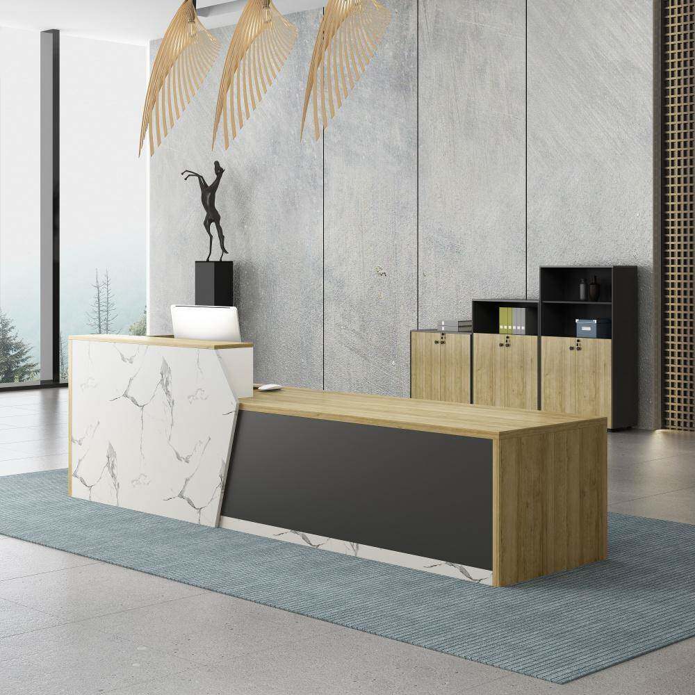 前台接待台TTS简公约代室大气公司前台办公桌仿大现理石创意办接