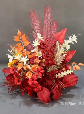 婚庆红盆ZLR路婚礼花艺花球订婚引交车色仪式花柱背花景装饰中式