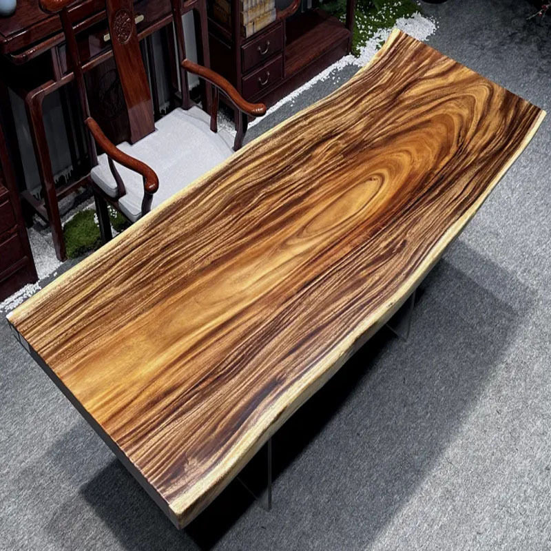 胡桃木巴花黑檀自然边大板茶桌