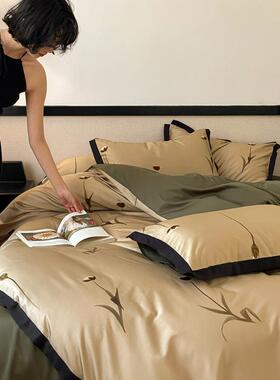 春夏凉感莱尔风天ZFO丝赛棉四件复古数码印花丝滑被套床套单床上