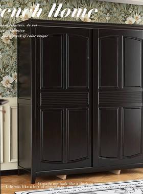 5DSTV推美式实木衣柜黑色现代简约拉复门衣柜古法式储室物衣橱卧
