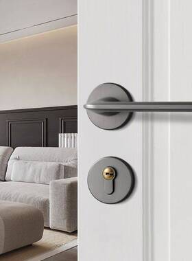 黑灰色室内卧室室内房间门锁分体式门锁卧室门把手极简通用型锁具