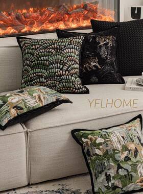 法式古风抱枕绿色轻奢感沙发客中厅雪提尼尔老花虎靠SHL垫靠枕