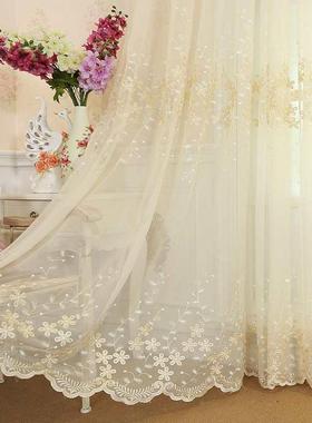 欧式田园绣刺花帘成品KEU白色纱帘飘窗韩式纱窗阳窗台