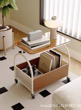 家用可移动阳客厅几发边卧室沙床头柜简约台小桌子奶油风带轮XVJ