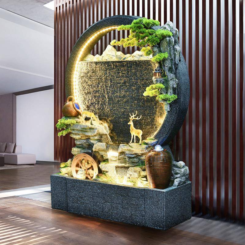 水幕墙流背景水屏风水假山喷泉客厅玄关庭院地流墙装落饰花园384