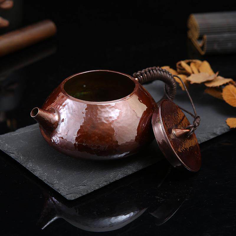 紫选304260ML石一瓢手工铜体热着色纹理冲泡茶严壶加厚小铜壶