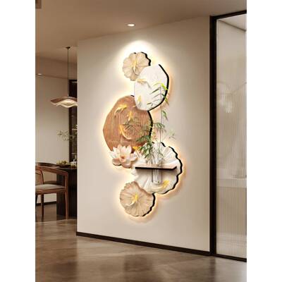 中古风九门鱼图玄关装画走廊过道户正对挂画水培入WYD5411绿饰植