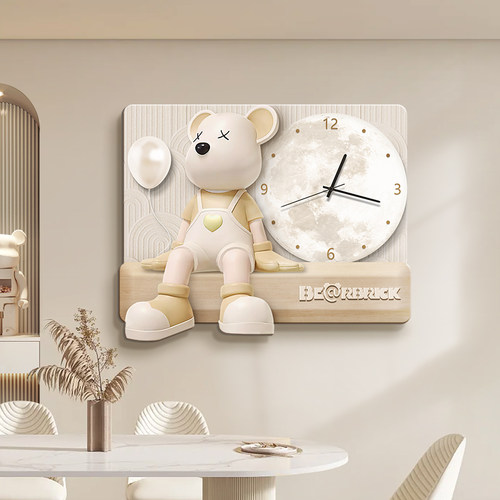 奶油风电表箱装饰画暴力熊钟表餐厅挂画强弱配电箱电闸盒遮挡壁画