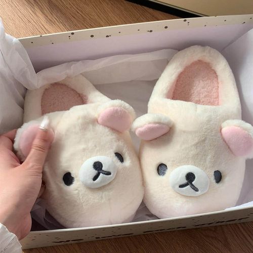 轻松熊棉拖鞋可爱保暖毛绒拖鞋女防滑冬天家居室内毛茸茸可外穿
