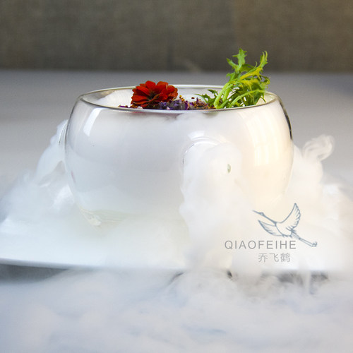 新款创意干冰冒烟餐具耐高温防爆双层玻璃意境碗分子料理美食器皿