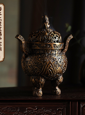 朱炳仁铜家居客厅办公装饰精品摆件工艺品礼品海水江崖纹福寿宝鼎