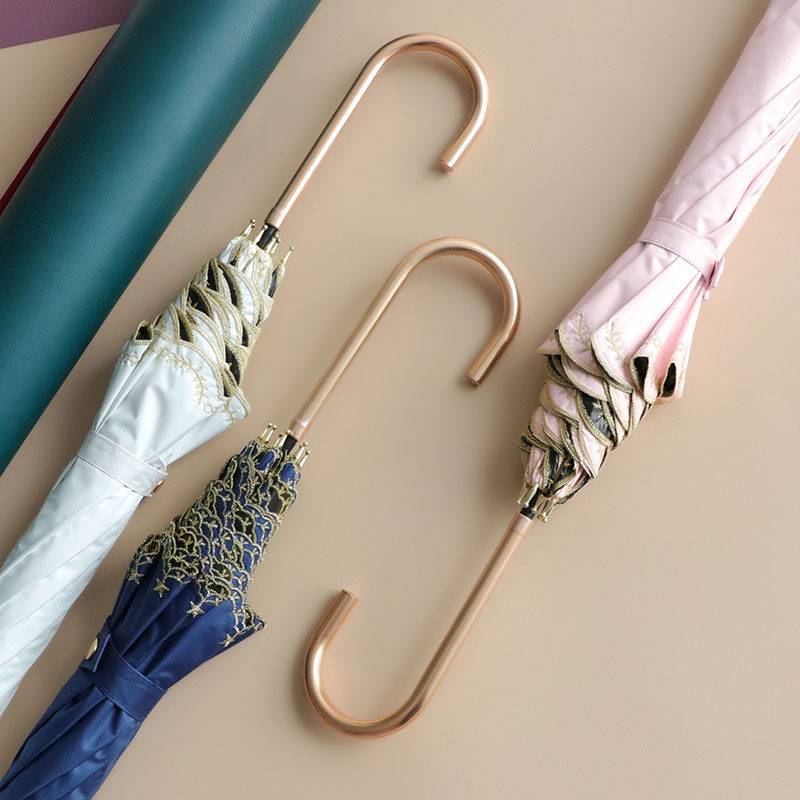 轻便长柄伞防晒防紫外线防辐射黑胶女晴雨两用遮阳蕾丝复古太阳伞