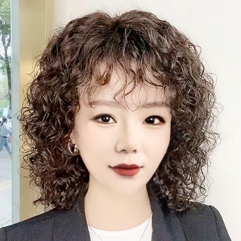 假发套女全头新款短卷发中长卷发蓬松假发真头发中老年妈妈波浪卷