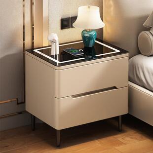 实木烤漆智能床头柜多功能家用卧室2025新款轻奢免安装收纳床边柜