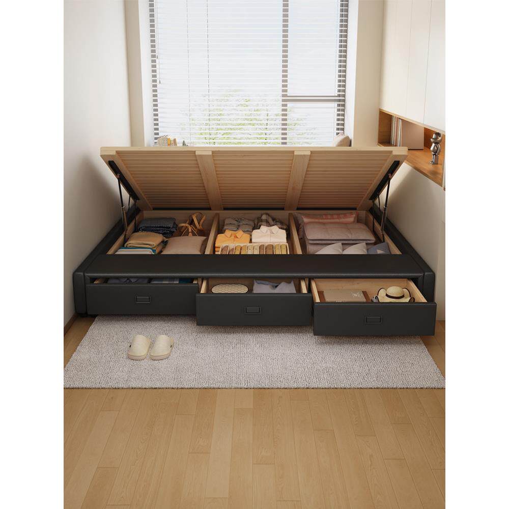 无床旁气压高盒子抽屉床小公寓储物床榻榻米双人现代简单排框架床