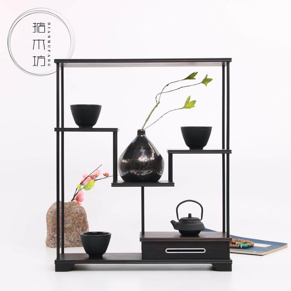 红木工艺品 黑檀多宝格古玩架小型博古架茶壶架饰品摆架奇石摆件