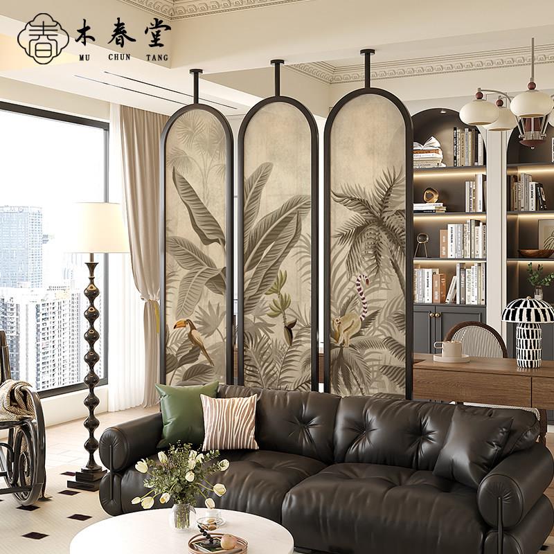 法式客厅屏风隔断中古沙发背景墙可旋转装饰木质玄关入户门高级感